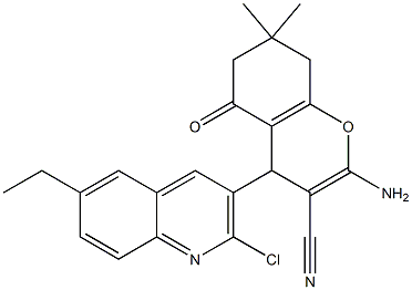 2-amino-4-(2-chloro-6-ethylquinolin-3-yl)-7,7-dimethyl-5-oxo-5,6,7,8-tetrahydro-4H-chromene-3-carbonitrile Struktur