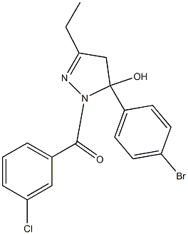 5-(4-bromophenyl)-1-(3-chlorobenzoyl)-3-ethyl-4,5-dihydro-1H-pyrazol-5-ol Struktur