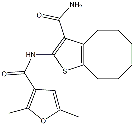 N-[3-(aminocarbonyl)-4,5,6,7,8,9-hexahydrocycloocta[b]thien-2-yl]-2,5-dimethyl-3-furamide Structure