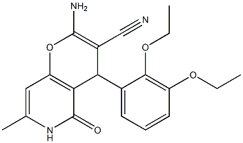 2-amino-4-(2,3-diethoxyphenyl)-7-methyl-5-oxo-5,6-dihydro-4H-pyrano[3,2-c]pyridine-3-carbonitrile Struktur