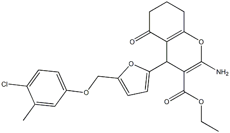 ethyl 2-amino-4-{5-[(4-chloro-3-methylphenoxy)methyl]-2-furyl}-5-oxo-5,6,7,8-tetrahydro-4H-chromene-3-carboxylate Struktur