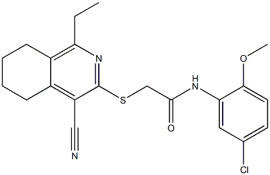 N-(5-chloro-2-methoxyphenyl)-2-[(4-cyano-1-ethyl-5,6,7,8-tetrahydro-3-isoquinolinyl)sulfanyl]acetamide Struktur