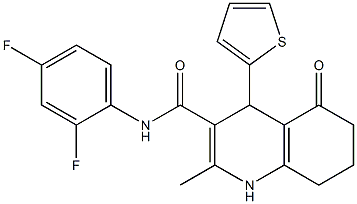 N-(2,4-difluorophenyl)-2-methyl-5-oxo-4-(2-thienyl)-1,4,5,6,7,8-hexahydro-3-quinolinecarboxamide Struktur