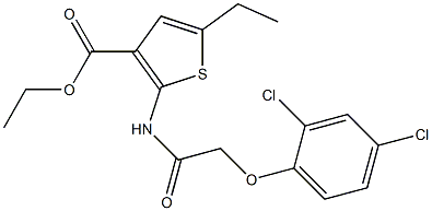 ethyl 2-{[(2,4-dichlorophenoxy)acetyl]amino}-5-ethyl-3-thiophenecarboxylate Struktur