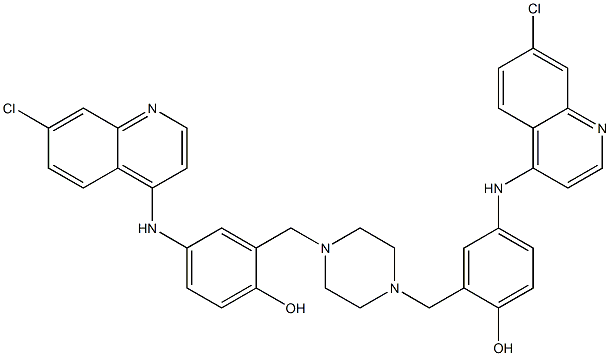 4-[(7-chloro-4-quinolinyl)amino]-2-[(4-{5-[(7-chloro-4-quinolinyl)amino]-2-hydroxybenzyl}-1-piperazinyl)methyl]phenol Struktur