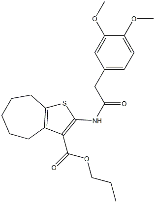 propyl 2-{[(3,4-dimethoxyphenyl)acetyl]amino}-5,6,7,8-tetrahydro-4H-cyclohepta[b]thiophene-3-carboxylate Struktur