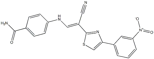 4-{[2-cyano-2-(4-{3-nitrophenyl}-1,3-thiazol-2-yl)vinyl]amino}benzamide Struktur