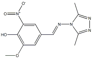 4-{[(3,5-dimethyl-4H-1,2,4-triazol-4-yl)imino]methyl}-2-nitro-6-methoxyphenol Struktur