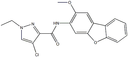 4-chloro-1-ethyl-N-(2-methoxydibenzo[b,d]furan-3-yl)-1H-pyrazole-3-carboxamide Struktur