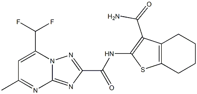 N-[3-(aminocarbonyl)-4,5,6,7-tetrahydro-1-benzothien-2-yl]-7-(difluoromethyl)-5-methyl[1,2,4]triazolo[1,5-a]pyrimidine-2-carboxamide Struktur