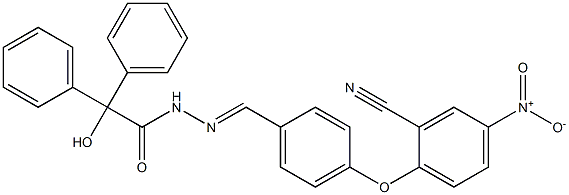 N'-(4-{2-cyano-4-nitrophenoxy}benzylidene)-2-hydroxy-2,2-diphenylacetohydrazide Struktur