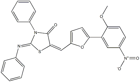 5-[(5-{5-nitro-2-methoxyphenyl}-2-furyl)methylene]-3-phenyl-2-(phenylimino)-1,3-thiazolidin-4-one Struktur