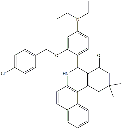 5-[2-[(4-chlorobenzyl)oxy]-4-(diethylamino)phenyl]-2,2-dimethyl-2,3,5,6-tetrahydrobenzo[a]phenanthridin-4(1H)-one Struktur