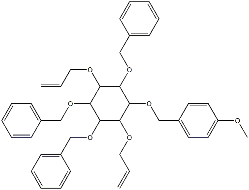 1-({[2,5-bis(allyloxy)-3,4,6-tris(benzyloxy)cyclohexyl]oxy}methyl)-4-methoxybenzene Struktur