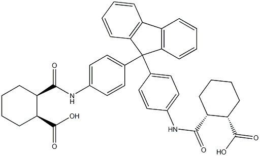 (1S,2R)-2-[(4-{9-[4-({[(1R,2S)-2-carboxycyclohexyl]carbonyl}amino)phenyl]-9H-fluoren-9-yl}anilino)carbonyl]cyclohexanecarboxylic acid Struktur