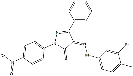 1-(4-nitrophenyl)-3-phenyl-1H-pyrazole-4,5-dione 4-[N-(3-bromo-4-methylphenyl)hydrazone] Struktur