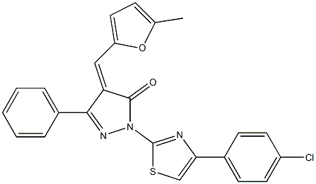 1-[4-(4-chlorophenyl)-1,3-thiazol-2-yl]-4-[(Z)-(5-methyl-2-furyl)methylidene]-3-phenyl-1H-pyrazol-5-one Struktur