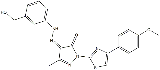 1-[4-(4-methoxyphenyl)-1,3-thiazol-2-yl]-3-methyl-1H-pyrazole-4,5-dione 4-{N-[3-(hydroxymethyl)phenyl]hydrazone} Struktur