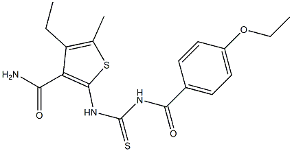 2-({[(4-ethoxybenzoyl)amino]carbothioyl}amino)-4-ethyl-5-methyl-3-thiophenecarboxamide Struktur