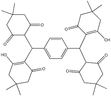 2-[{4-[(4,4-dimethyl-2,6-dioxocyclohexyl)(2-hydroxy-4,4-dimethyl-6-oxo-1-cyclohexen-1-yl)methyl]phenyl}(2-hydroxy-4,4-dimethyl-6-oxo-1-cyclohexen-1-yl)methyl]-5,5-dimethyl-1,3-cyclohexanedione Struktur