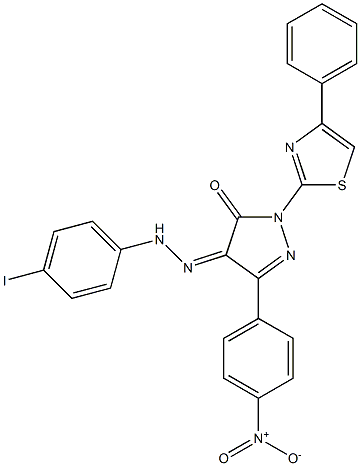 3-(4-nitrophenyl)-1-(4-phenyl-1,3-thiazol-2-yl)-1H-pyrazole-4,5-dione 4-[N-(4-iodophenyl)hydrazone] Struktur