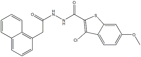 3-chloro-6-methoxy-N'-[2-(1-naphthyl)acetyl]-1-benzothiophene-2-carbohydrazide Struktur