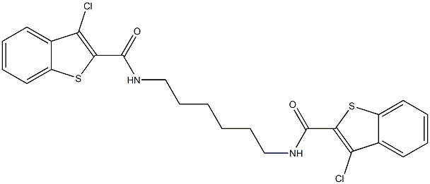 3-chloro-N-(6-{[(3-chloro-1-benzothiophen-2-yl)carbonyl]amino}hexyl)-1-benzothiophene-2-carboxamide Struktur