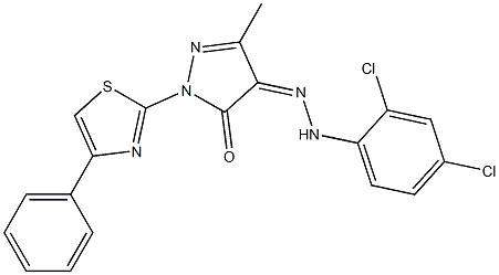 3-methyl-1-(4-phenyl-1,3-thiazol-2-yl)-1H-pyrazole-4,5-dione 4-[N-(2,4-dichlorophenyl)hydrazone] Struktur