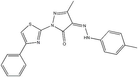 3-methyl-1-(4-phenyl-1,3-thiazol-2-yl)-1H-pyrazole-4,5-dione 4-[N-(4-methylphenyl)hydrazone] Struktur