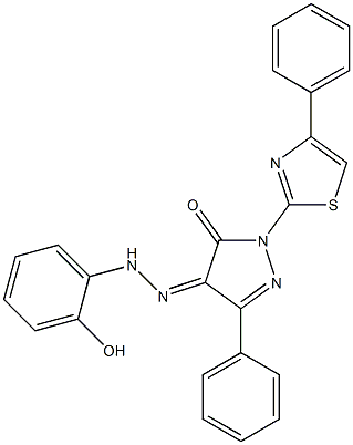 3-phenyl-1-(4-phenyl-1,3-thiazol-2-yl)-1H-pyrazole-4,5-dione 4-[N-(2-hydroxyphenyl)hydrazone] Struktur