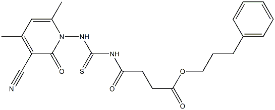 3-phenylpropyl 4-[({[3-cyano-4,6-dimethyl-2-oxo-1(2H)-pyridinyl]amino}carbothioyl)amino]-4-oxobutanoate Struktur