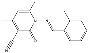 4,6-dimethyl-1-{[(E)-(2-methylphenyl)methylidene]amino}-2-oxo-1,2-dihydro-3-pyridinecarbonitrile Struktur