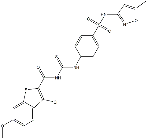 4-[({[(3-chloro-6-methoxy-1-benzothiophen-2-yl)carbonyl]amino}carbothioyl)amino]-N-(5-methyl-3-isoxazolyl)benzenesulfonamide Struktur