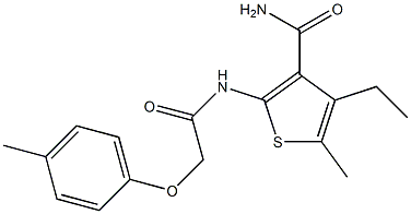 4-ethyl-5-methyl-2-{[2-(4-methylphenoxy)acetyl]amino}-3-thiophenecarboxamide Struktur