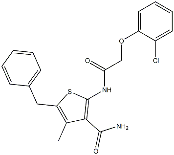 5-benzyl-2-{[2-(2-chlorophenoxy)acetyl]amino}-4-methyl-3-thiophenecarboxamide Struktur