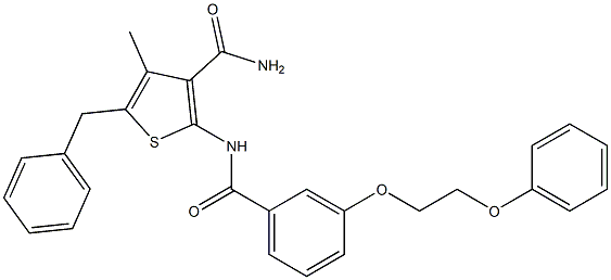 5-benzyl-4-methyl-2-{[3-(2-phenoxyethoxy)benzoyl]amino}-3-thiophenecarboxamide Struktur