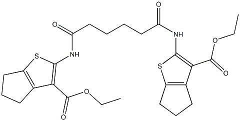 ethyl 2-[(6-{[3-(ethoxycarbonyl)-5,6-dihydro-4H-cyclopenta[b]thiophen-2-yl]amino}-6-oxohexanoyl)amino]-5,6-dihydro-4H-cyclopenta[b]thiophene-3-carboxylate Struktur