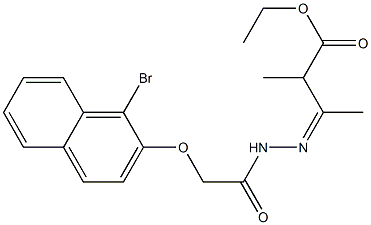 ethyl 3-((Z)-2-{2-[(1-bromo-2-naphthyl)oxy]acetyl}hydrazono)-2-methylbutanoate Struktur