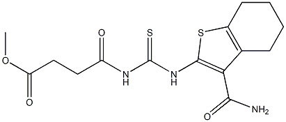 methyl 4-[({[3-(aminocarbonyl)-4,5,6,7-tetrahydro-1-benzothiophen-2-yl]amino}carbothioyl)amino]-4-oxobutanoate Struktur