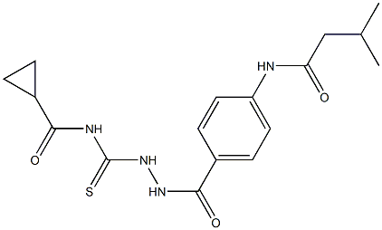 N-[(2-{4-[(3-methylbutanoyl)amino]benzoyl}hydrazino)carbothioyl]cyclopropanecarboxamide Struktur