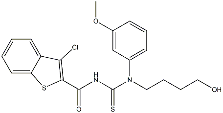 N'-[(3-chloro-1-benzothiophen-2-yl)carbonyl]-N-(4-hydroxybutyl)-N-(3-methoxyphenyl)thiourea Struktur