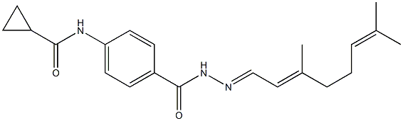 N-[4-({2-[(E,2E)-3,7-dimethyl-2,6-octadienylidene]hydrazino}carbonyl)phenyl]cyclopropanecarboxamide Struktur