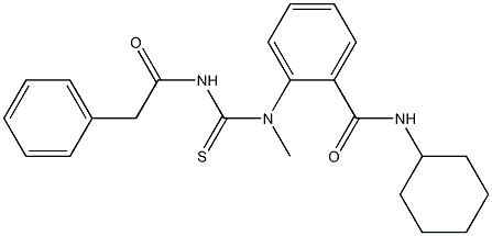 N-cyclohexyl-2-(methyl{[(2-phenylacetyl)amino]carbothioyl}amino)benzamide Struktur