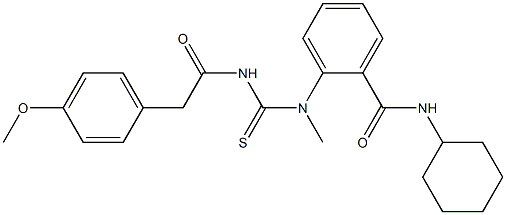 N-cyclohexyl-2-[({[2-(4-methoxyphenyl)acetyl]amino}carbothioyl)(methyl)amino]benzamide Struktur