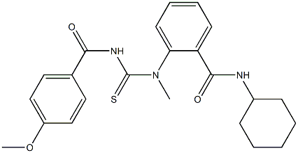 N-cyclohexyl-2-[{[(4-methoxybenzoyl)amino]carbothioyl}(methyl)amino]benzamide Struktur