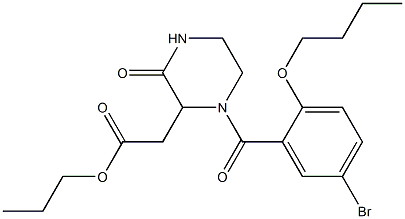 propyl 2-[1-(5-bromo-2-butoxybenzoyl)-3-oxo-2-piperazinyl]acetate Struktur