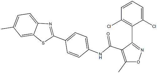 3-(2,6-dichlorophenyl)-5-methyl-N-[4-(6-methyl-1,3-benzothiazol-2-yl)phenyl]-4-isoxazolecarboxamide Struktur