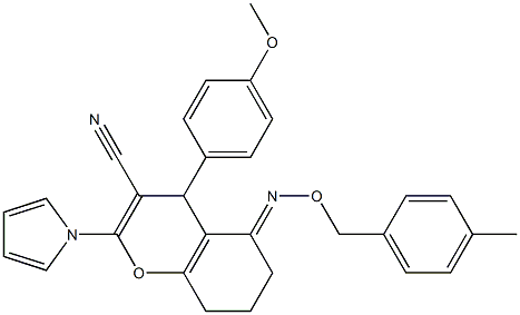 4-(4-methoxyphenyl)-5-{[(4-methylbenzyl)oxy]imino}-2-(1H-pyrrol-1-yl)-5,6,7,8-tetrahydro-4H-chromene-3-carbonitrile Struktur