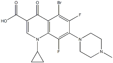 1-Cyclopropyl-6,8-difluoro-1,4-dihydro-5-bromo-7-(4-methyl-1-piperazinyl)-4-oxoquinoline-3-carboxylic acid Struktur