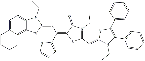 3-Ethyl-2-[(3-ethyl-4,5-diphenylthiazol-2(3H)-ylidene)methyl]-5-[2-[(3-ethyl-6,7,8,9-tetrahydronaphtho[2,1-d]thiazol)-2(3H)-ylidene]-1-(2-thienyl)ethylidene]-4,5-dihydro-4-oxothiazol-3-ium Struktur